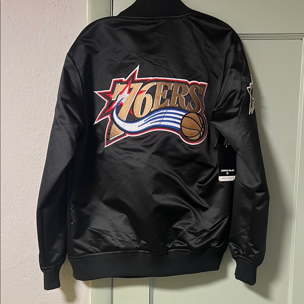NWT Mitchell & Ness 76ers Black Bomber Jacket Small